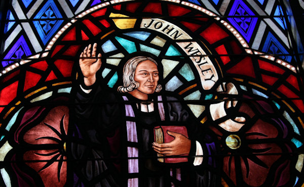 A stained glass window of John Wesley. Photo by Ronny Perry, UMNS