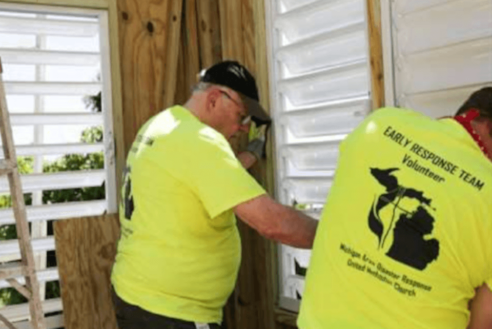 Grand Rapids 1st work team in Puerto Rico doing windo repair