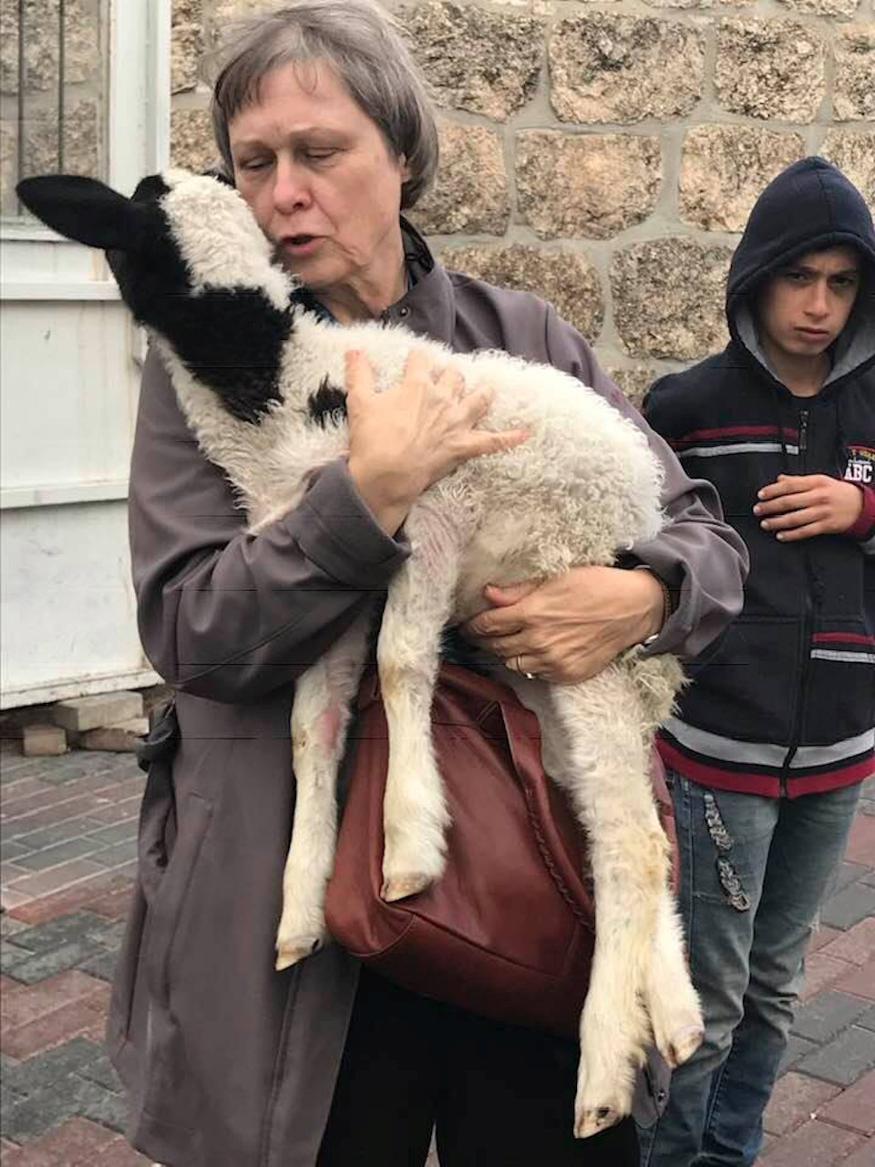 Ellen Zienert with shepherd in Bethlehem
