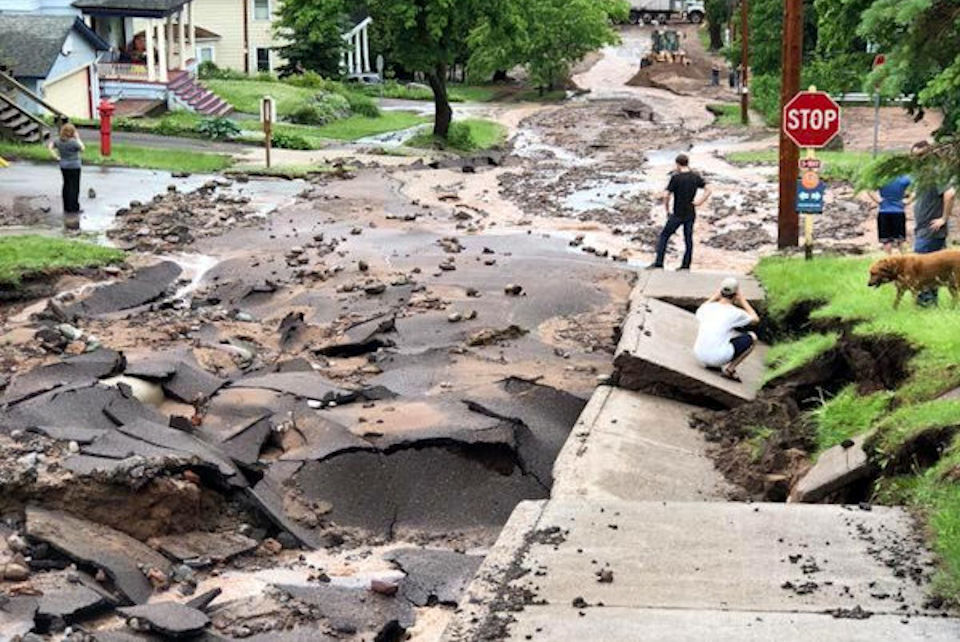 Streets of Houghton MI destroyed by June 17, 2018 flood