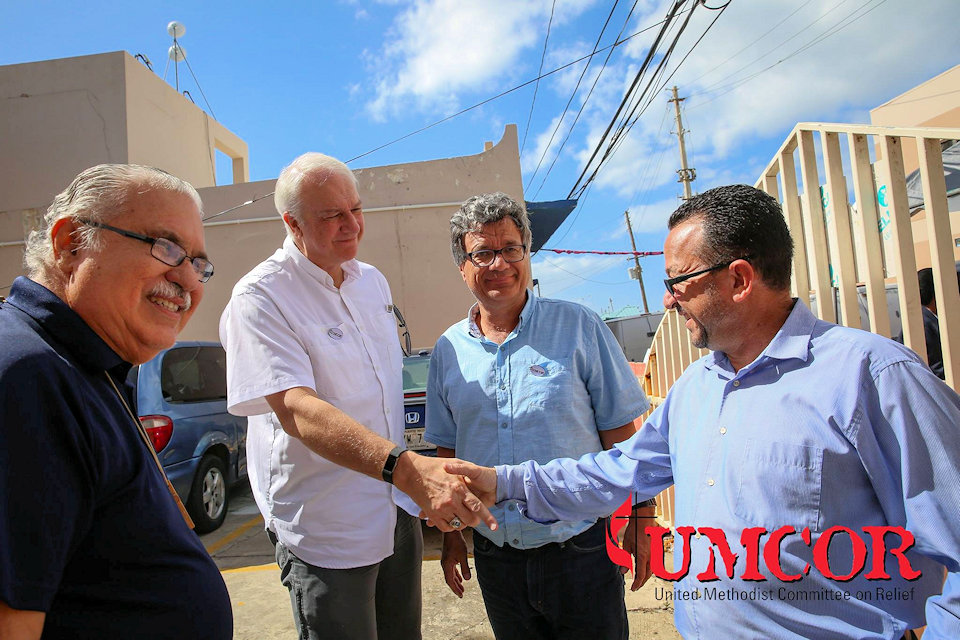 UMCOR officials with Methodist Bishop of Puerto Rico visiting Hurricane Maria damage