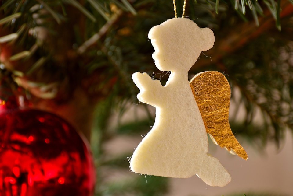 Angel ornament on tree