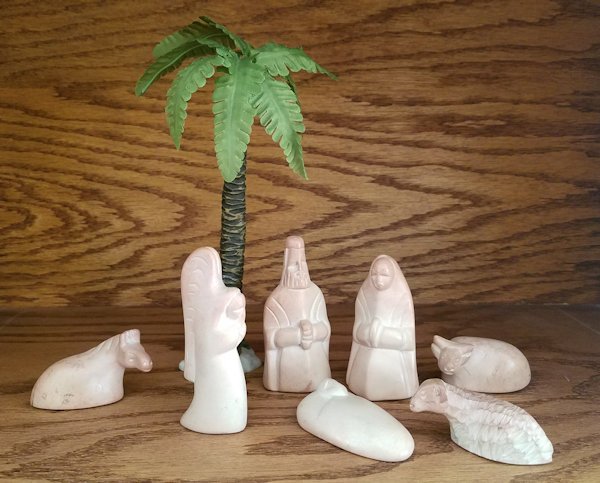 Nativity set from Kenya made of pink soapstone