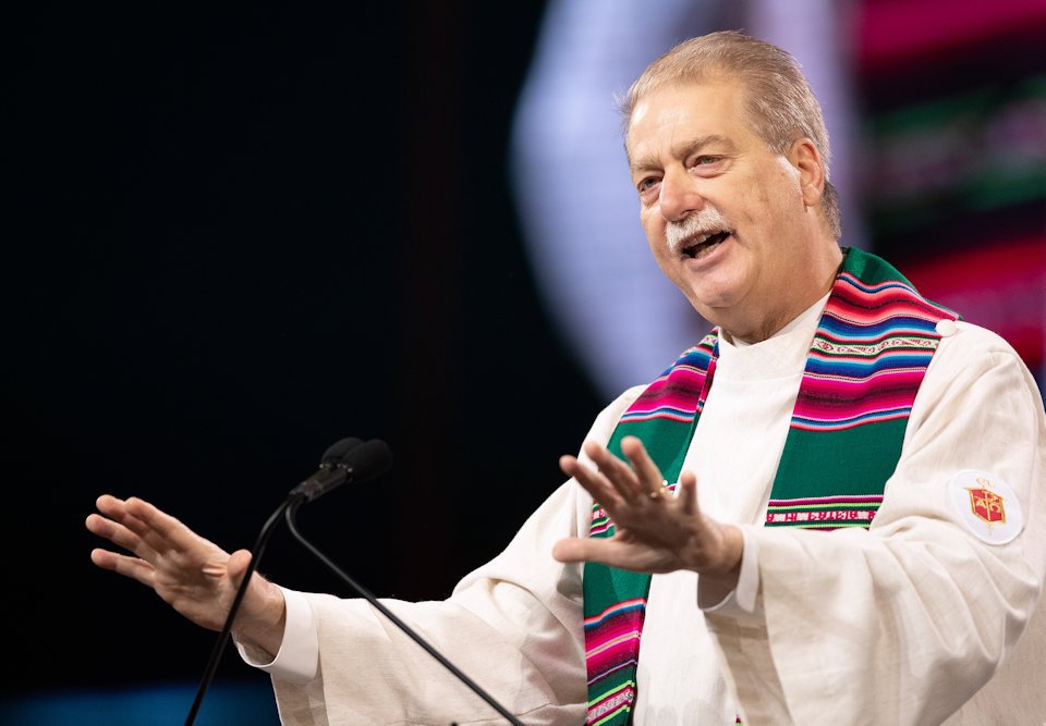Bishop Kenneth Carter preaches at the opening worship on Sunday, February 24, 2019.