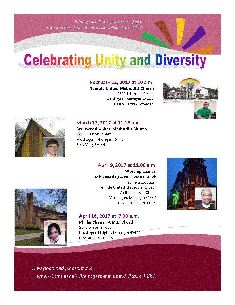 Flyer announcing Unity in Diversity services