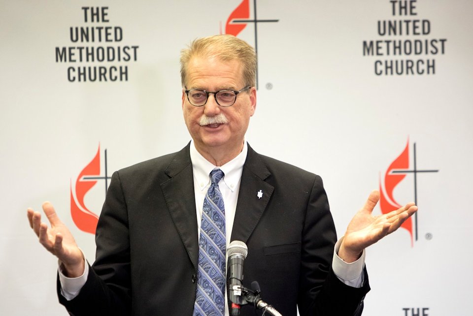 Bishop Carter speaks at a press conference.