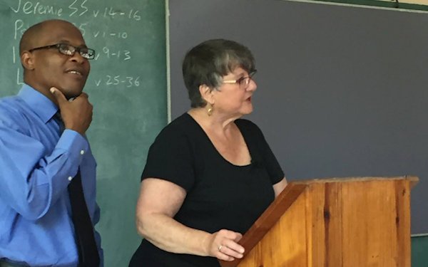 Rev. Ellen Brubaker teaching Haitian preachers