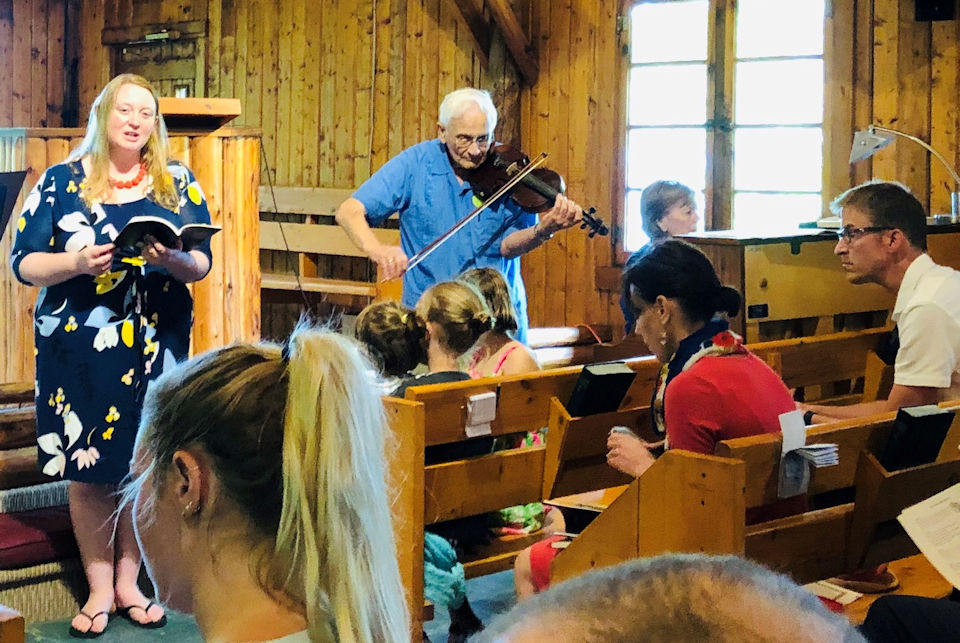 Ted Halsted there during worship in Lake Louise Chapel