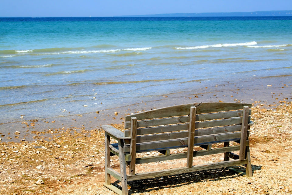 Bench on the Lake Huron shore