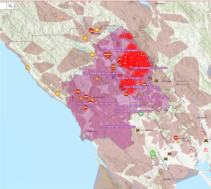 Fire zone shown on map