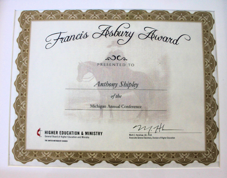 Tony Shipley award certificate