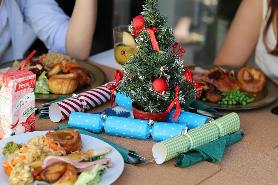 Christmas table of food