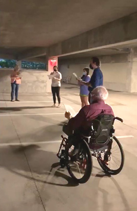 CHoirs perform in new places like a parking garage.