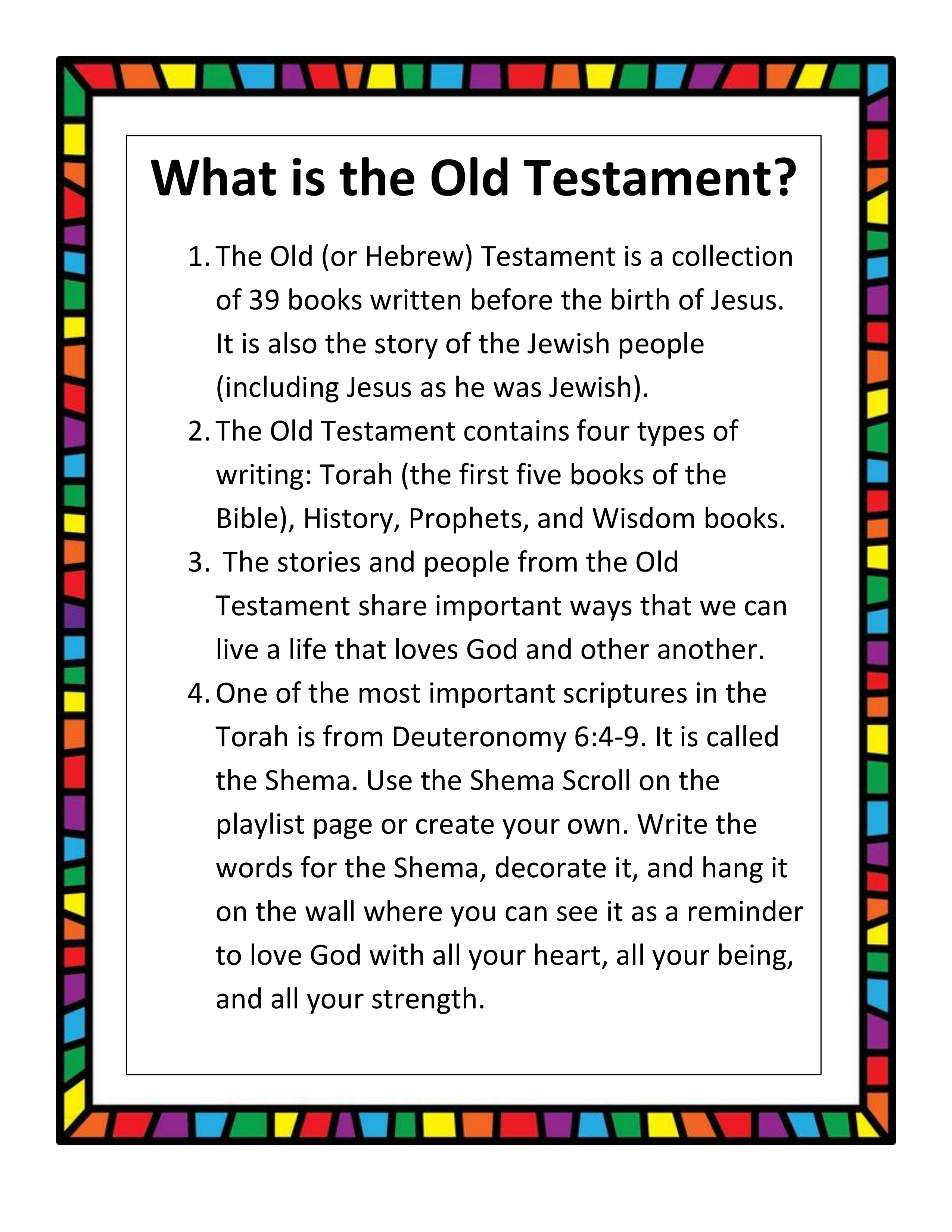 Information Sheet for kids to learn about the Old Testament