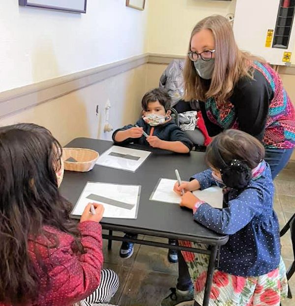 A teacher with her students.