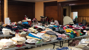 Photo of clothes on tables.