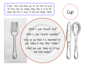 placemat with prayer and questions