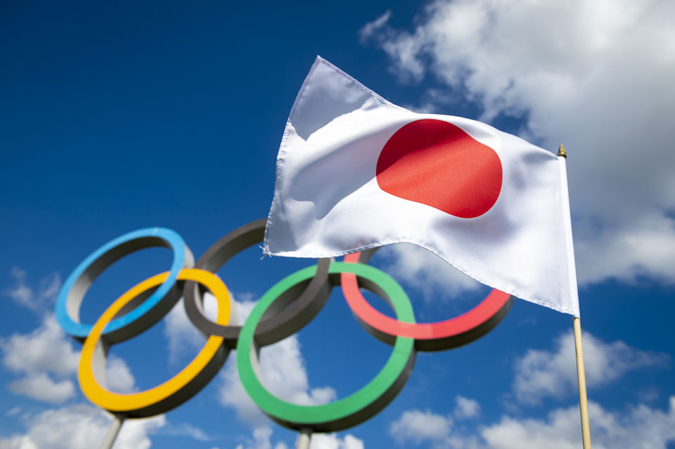 Olympic symbol with Japanese flag