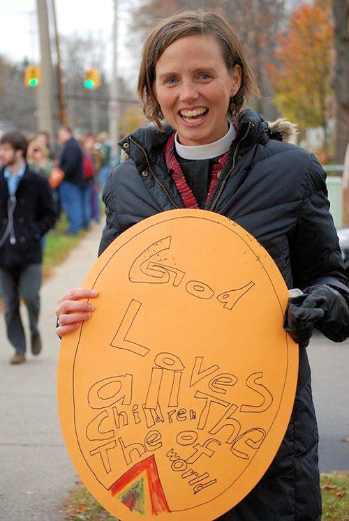 Alice with sign