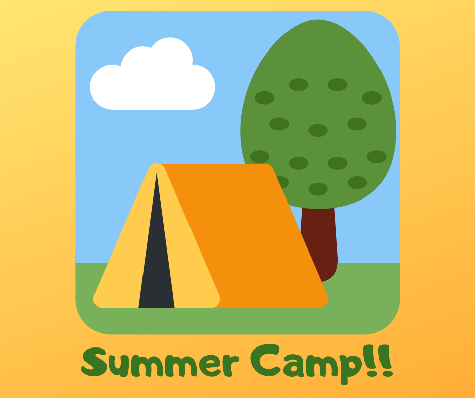 summer camp with tent and tree