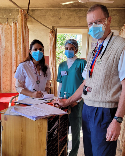 Les Dornon and two other medical professionals at Tansen Hospital in Nepal.