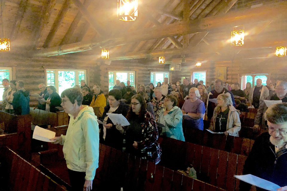 People singing during worship