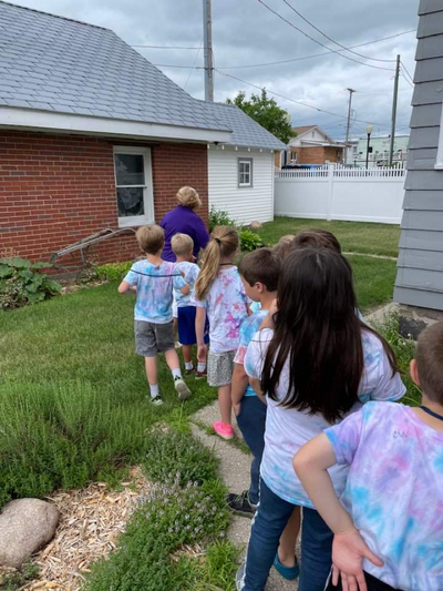 Children walking in a line