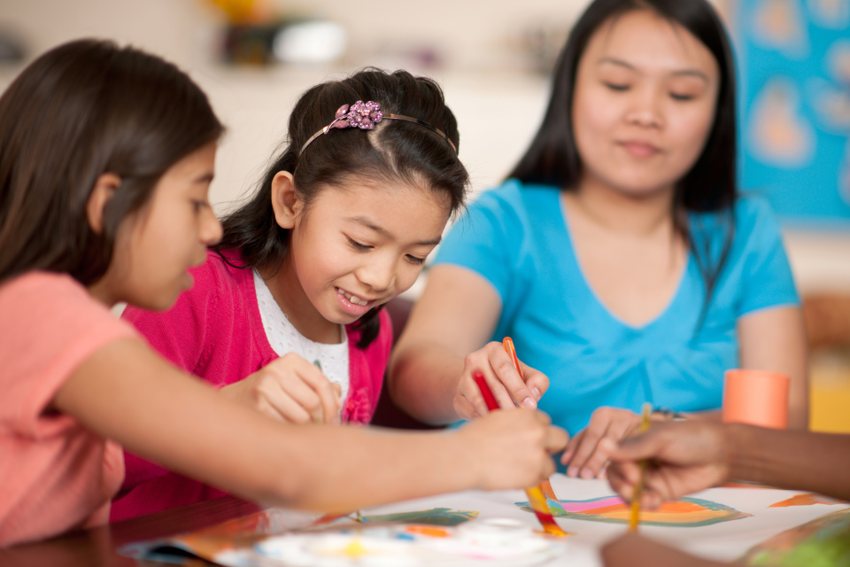 Children making crafts at church