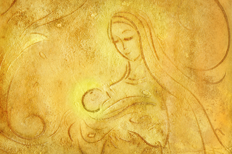 Artwork of Mary holding infant Jesus