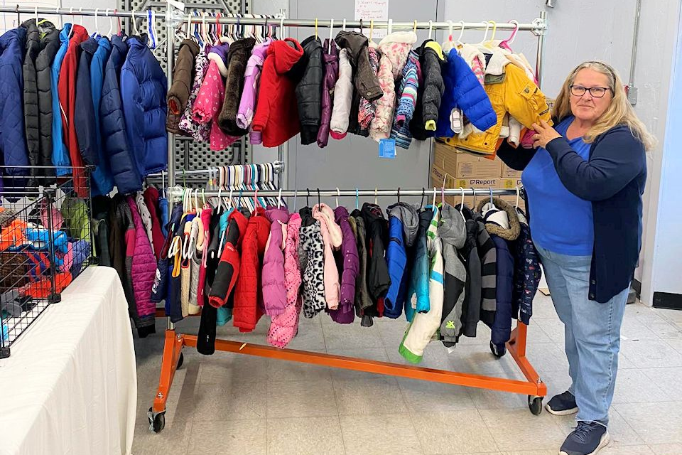 Winter clothing hanging on a rack