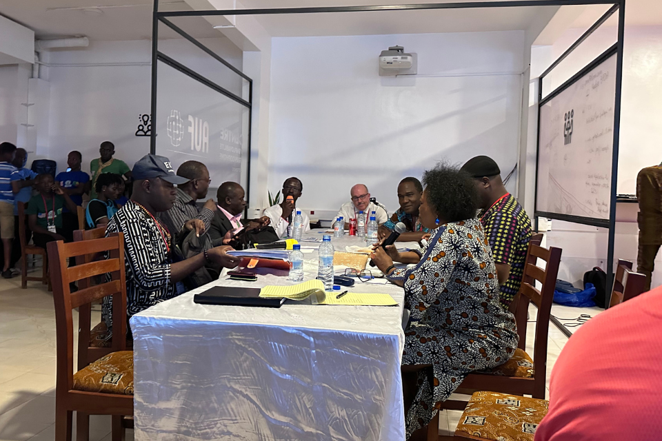 People talking around a table