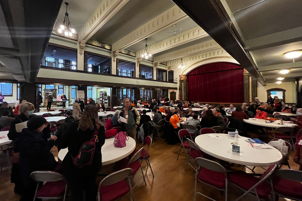 Church fellowship hall with tables