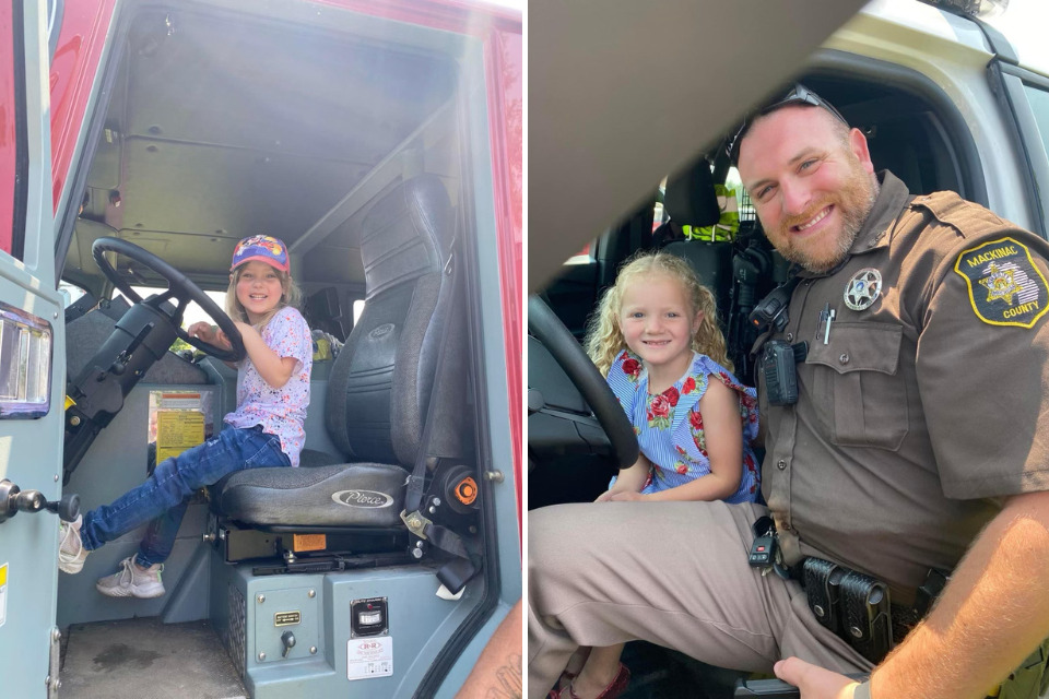 Children visiting with local heroes