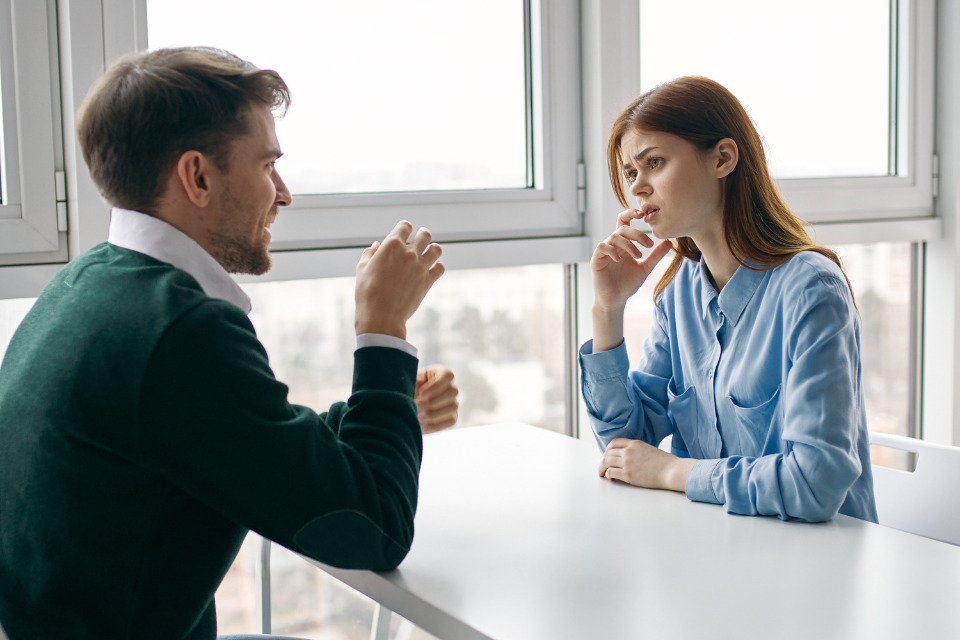 Two people having a difficult conversation