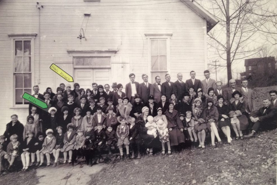 Old photo of church and members