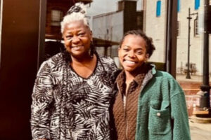 Scholarship recipient and her mother