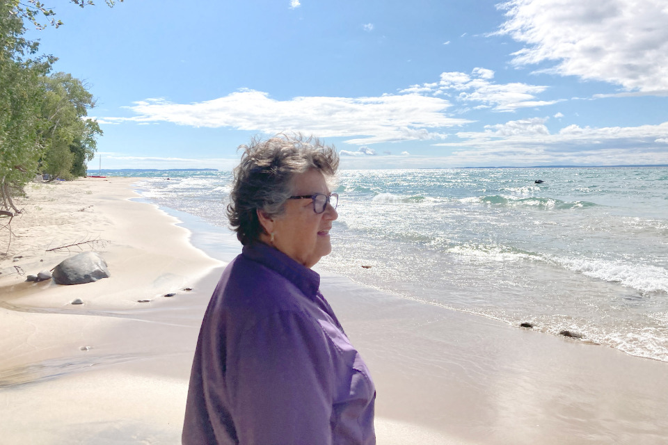 Woman looking out into Lake Michigan