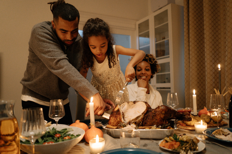 Family eating Thanksgiving meal