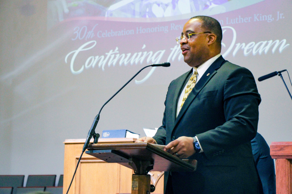 Rev. Darryl Totty speaking at MLK event