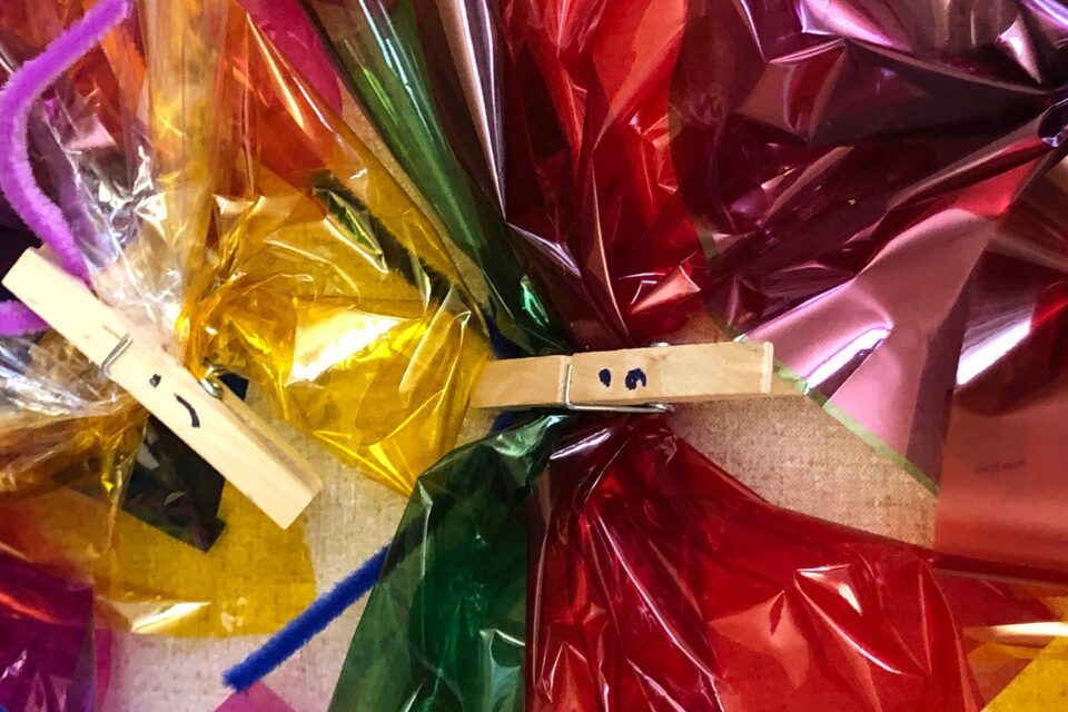 Cellophane and clothespin butterflies