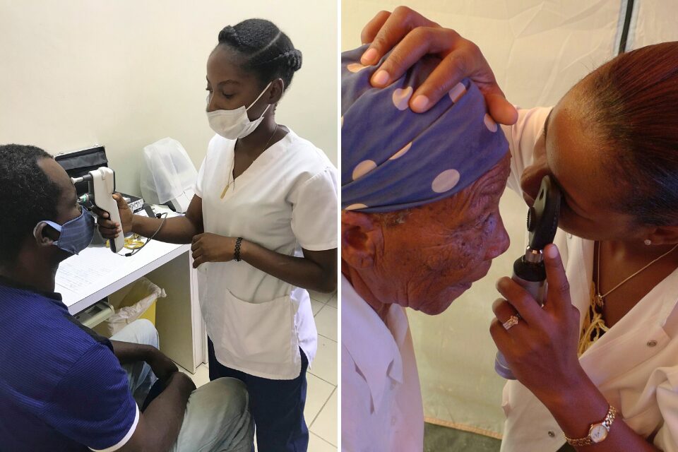 Checking eyes in patients in Haiti