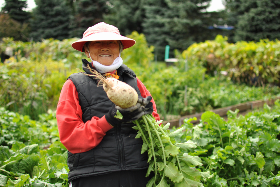 Woman holding large radish