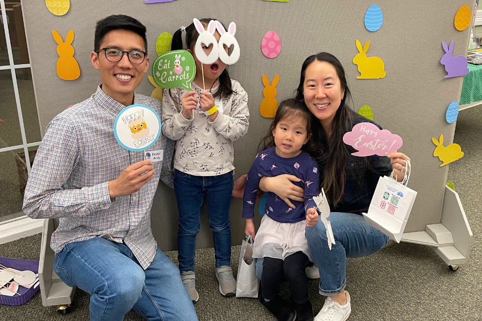 Korean American family celebrating Easter