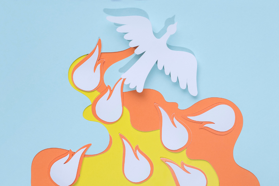 Dove and fire, symbols of Pentecost
