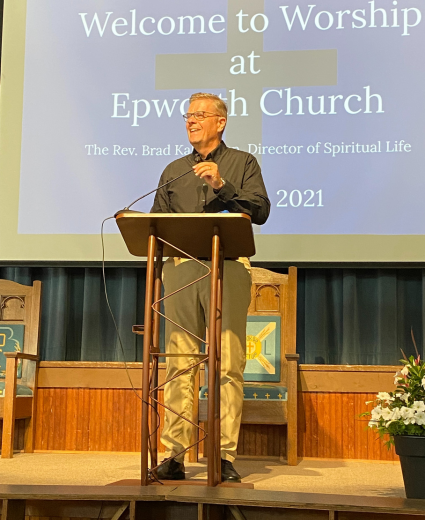 Preacher speaking at a worship service