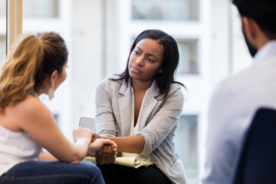 Two women talking