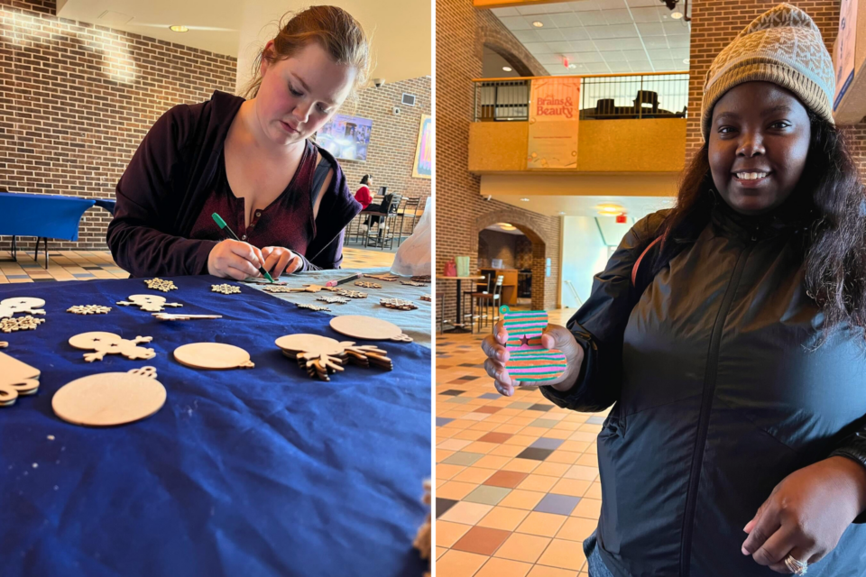 Students decorating Christmas ornaments