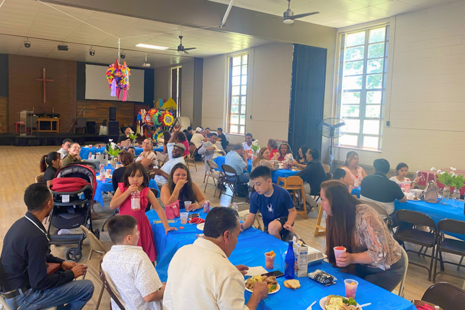 People enjoying a community meal