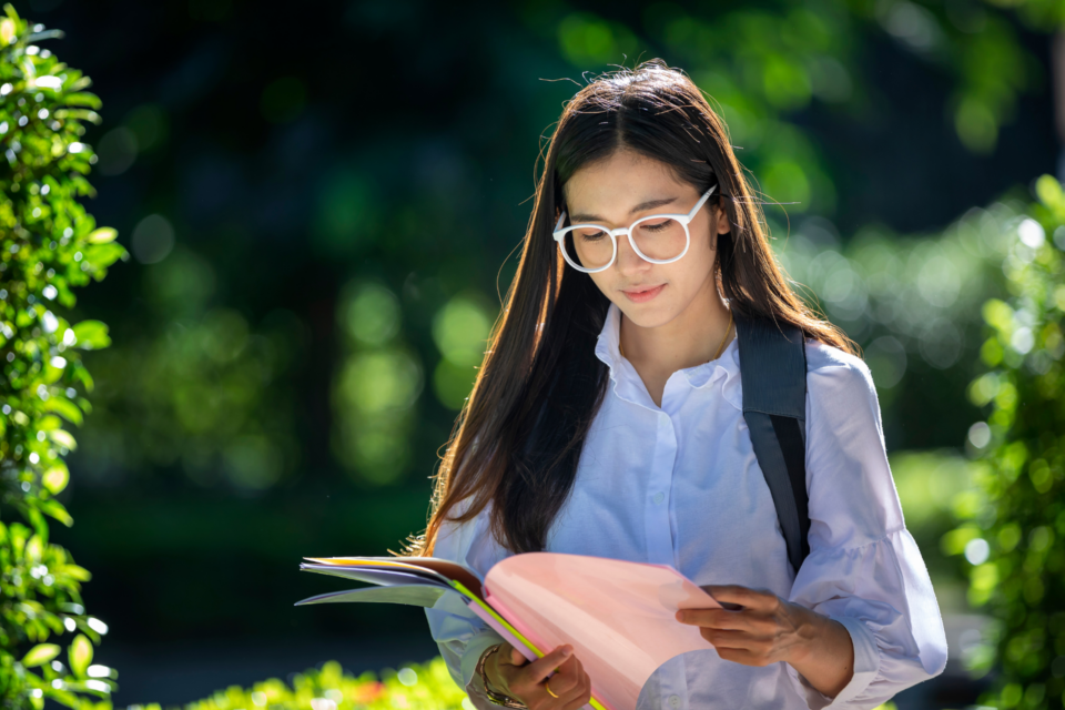 Girl reading her school notes