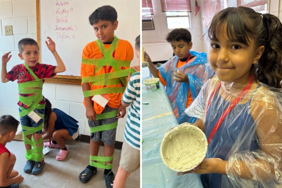 Children at school with crafts and games